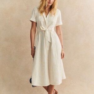 Sezane Cream Short Sleeve Button-Up Dress